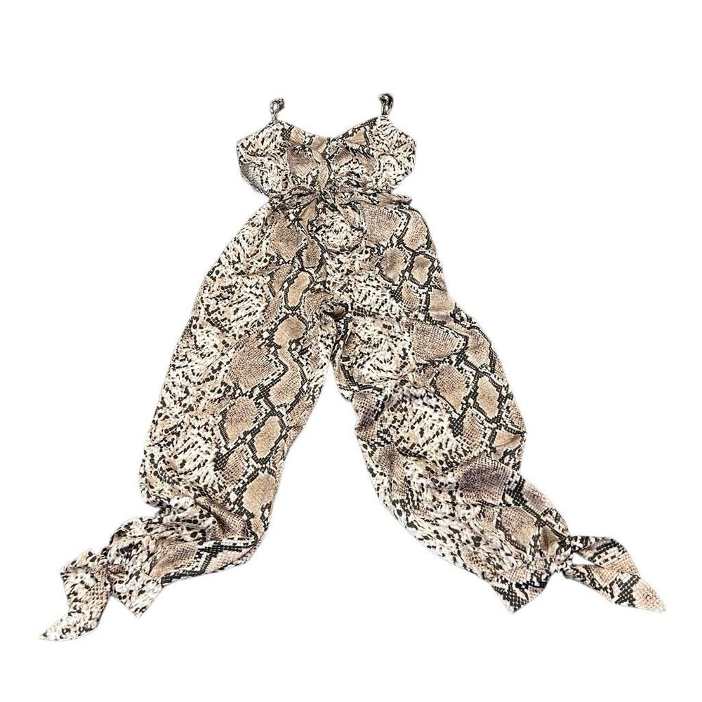 Lulus Women's Jasper Snake Print Surplice Sleeveless Jumpsuit Beige Size XS